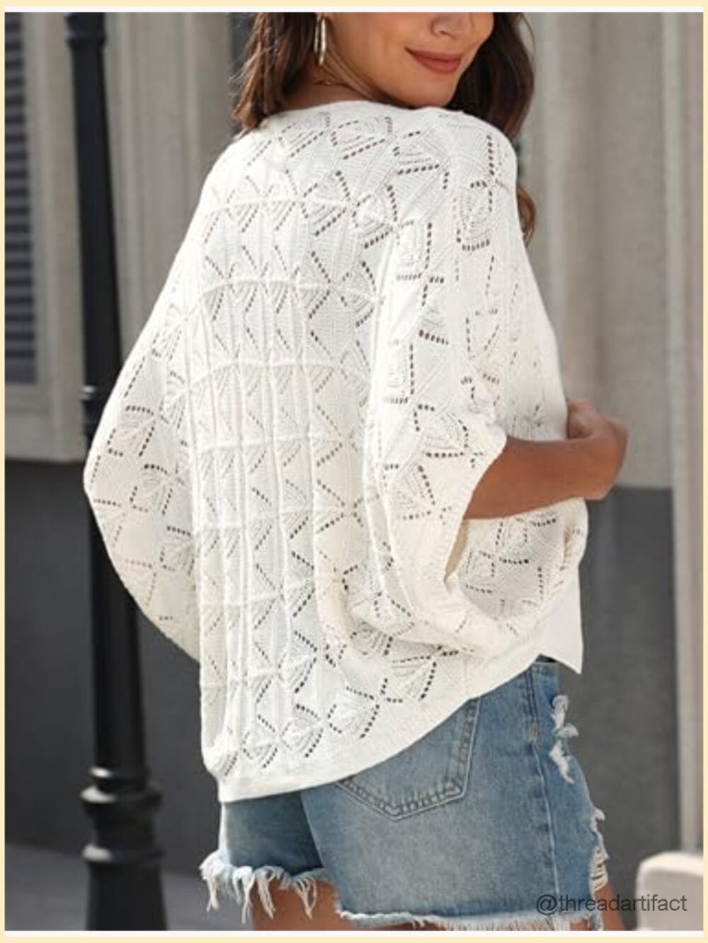 Boho Crochet Batwing Cardigan - Open Front Lightweight Summer Shrug - Picture 3 of 7